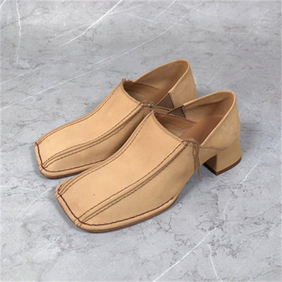 Zapato Retro Cuadrado Mujer Cuero Genuino Tacón Medio Grueso - Image 6