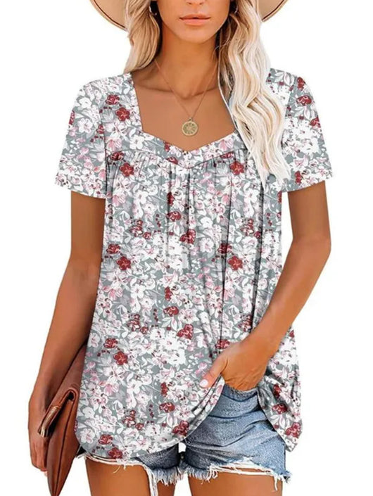 Camiseta Suelta Estampada Cuello Cuadrado Manga Corta para Mujer - Image 17