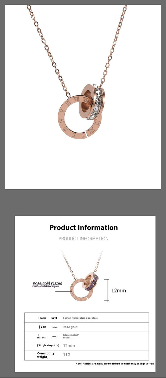 Collar de Acero de Titanio para Mujer con Anillos y Números Romanos - Image 14
