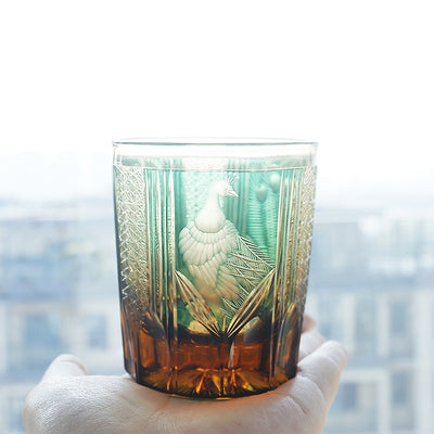 Vaso de Whiskey de Cristal Tallado a Mano con Diseño de Pavo Real - Image 29