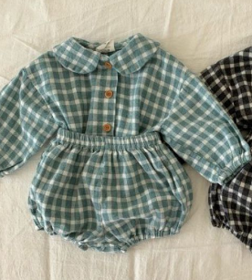 Mameluco Infantil Estilo Occidental a Cuadros con Mangas Largas - Image 7