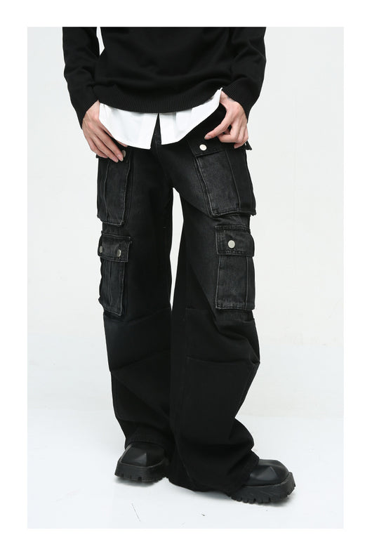 Pantalón Jean Cargo Retro de Talle Ancho con Múltiples Bolsillos - Image 12