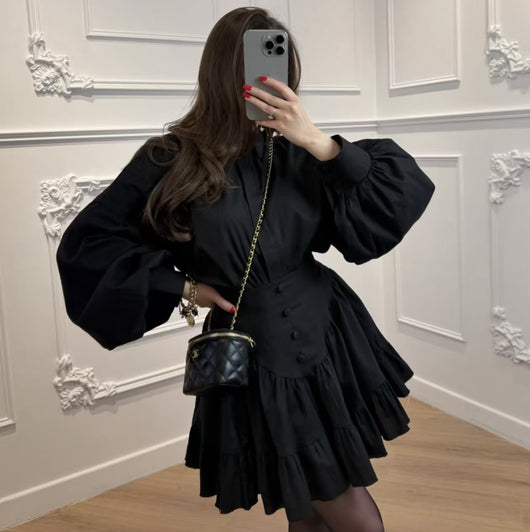 Conjunto Ejecutivo Falda Tableada con Blusa de Mangas Voluminosas - Image 12
