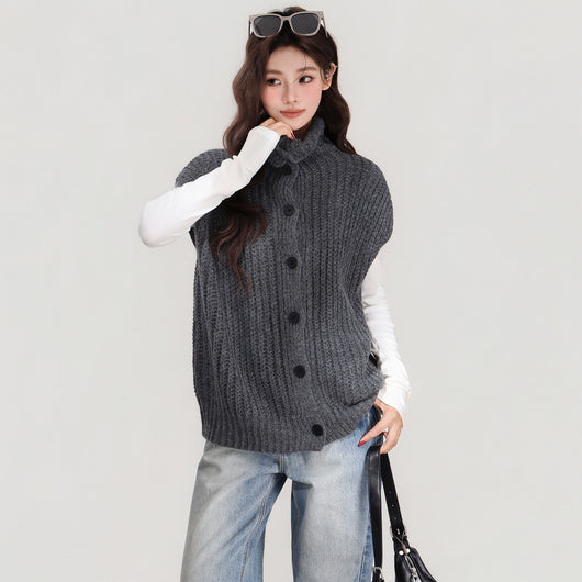 Chaleco Tejido Gris con Solapa - Abrigo Cálido para Mujer Otoño e Invierno - Image 4