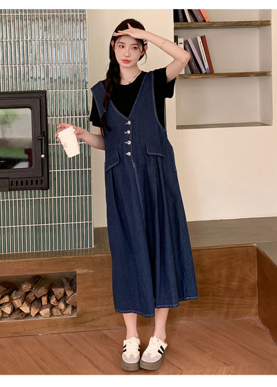 Conjunto de Dos Piezas: Falda Denim con Chaleco y Camiseta Base Talla Grande - Image 8