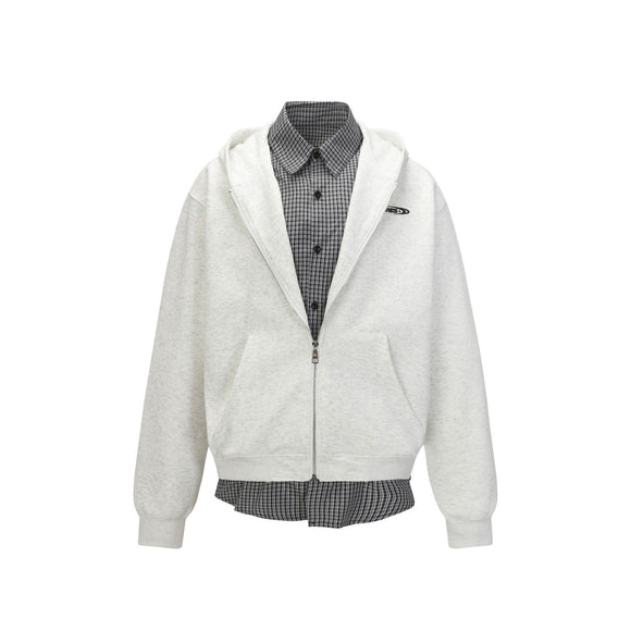 Sudadera Tipo Americana con Efecto Dos Piezas a Cuadros para Hombre