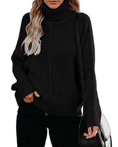 Suéter Tejido Holgado Cuello Alto para Oficina Talla Grande Mujer - Image 9