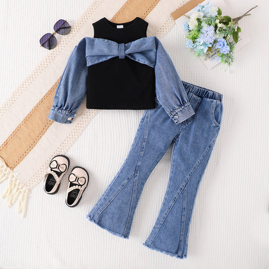 Conjunto de Pantalones Denim Microacampanados de Dos Piezas