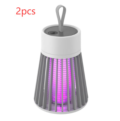White and grey electric mosquito killer lamp with a purple UV light, featuring a conical cage and top handle. - Image 10
