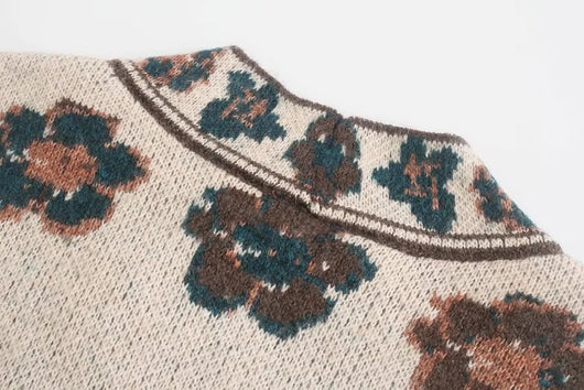 Cardigan Tejido Jacquard Vintage Largo - Suéter Elegante de Punto - Image 14