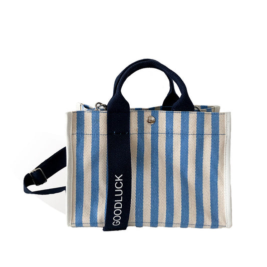 Bolsa de Lona a Rayas con Correa Diagonal - Estilo Casual Minimalista