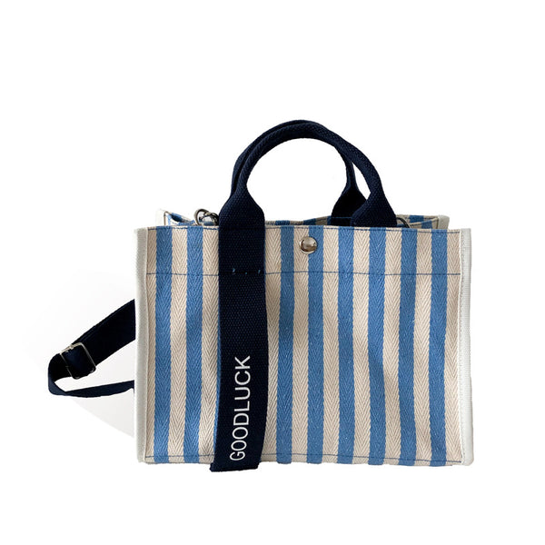 Bolsa de Lona a Rayas con Correa Diagonal - Estilo Casual Minimalista