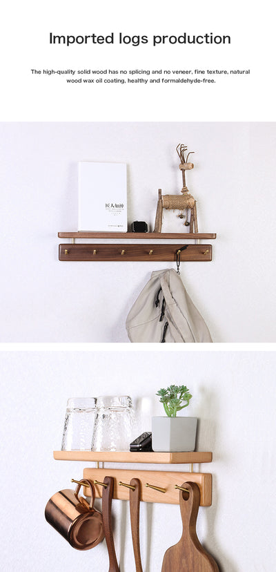 Perchero de Pared Nórdico en Madera Maciza con Ganchos de Latón - Estilo Japonés Nogal Negro - Image 23