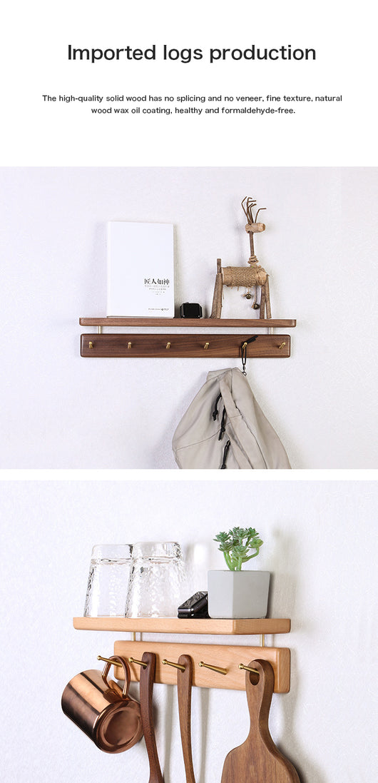 Perchero de Pared Nórdico en Madera Maciza con Ganchos de Latón - Estilo Japonés Nogal Negro - Image 23