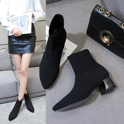 Botas de Caña Media con Tacón Robusto en Lana para Mujer - Colección Otoño