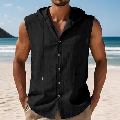 Camisa sin Mangas de Lino con Capucha para Hombre - Image 20