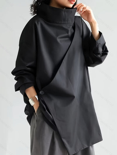 Camisa Elegante de Manga Larga con Cuello Cascada Oscuro - Image 14