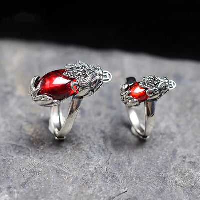 Anillo Vintage Granate Rojo en Ágata Calcedonia para Hombre y Mujer - Image 18