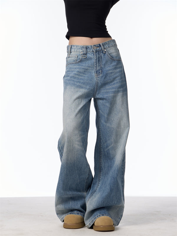 Pantalones Vaqueros Vintage Desteñidos Mujer Corte Recto Cintura Alta - Image 5