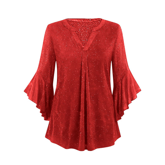 Blusa Suelta de Malla Plateada con Cuello V y Mangas 3/4 Pétalos - Image 38