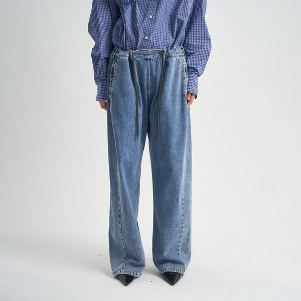 Jeans Rectos Talle Alto Desgastados para Mujer