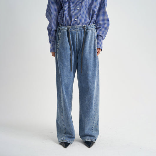 Jeans Rectos Talle Alto Desgastados para Mujer