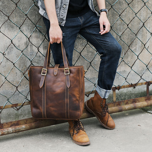 Bolso de Cuero Genuino Retro - Bandolera Marrón Grande Estilo Vintage - Image 9