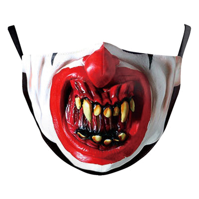 Halloween funny horror face dust mask with a scary clown print, red nose, wide red lips, and yellowed teeth. - Image 18