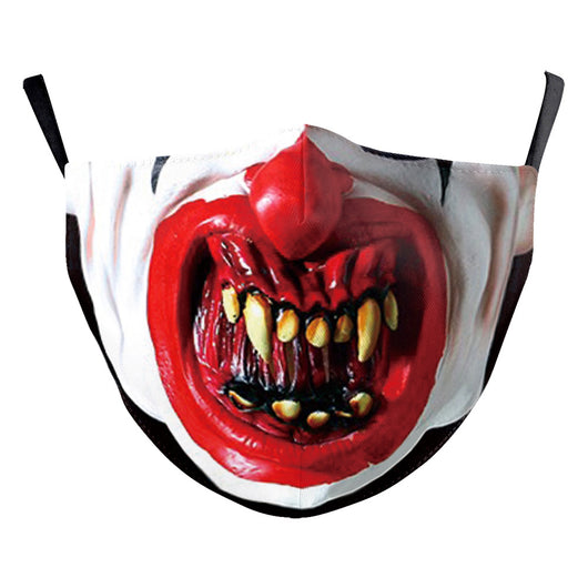 Halloween funny horror face dust mask with a scary clown print, red nose, wide red lips, and yellowed teeth. - Image 18