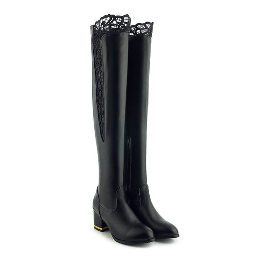 Botas Altas de Encaje Calado con Tacón Grueso - Image 6