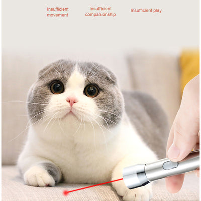 Silver stainless steel laser pointer pet toy with a grey wrist strap, resting on a white computer keyboard. - Image 2