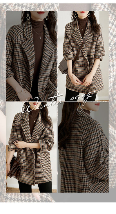 Abrigo de Lana Cuadros Houndstooth con Cuello Tipo Blazer para Mujer - Image 8