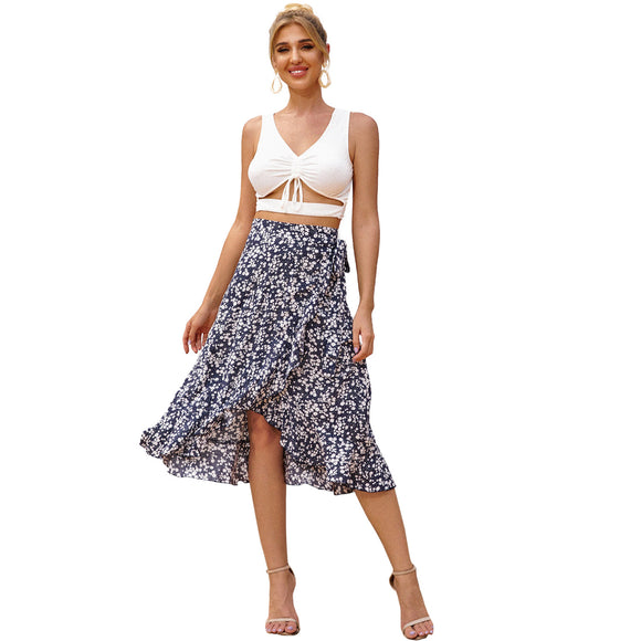 Falda Floral Asimétrica con Cierre Lateral