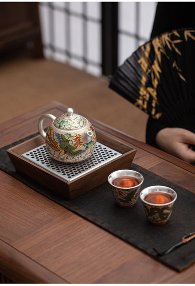 Juego de Té Kung Fu Dragón Fénix Dorado con Esmalte Auspicioso - Image 15