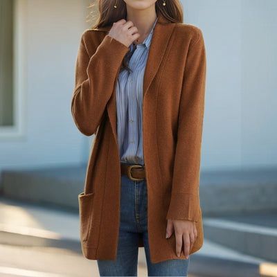 Cardigan de Punto con Cuello Polo Liso para Mujer con Bolsillos - Image 12