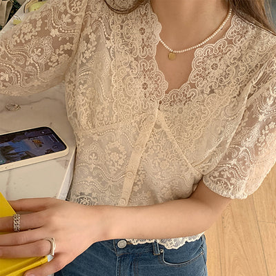 Blusa de Encaje Elegante con Temperamento Francés para Mujer - Image 12
