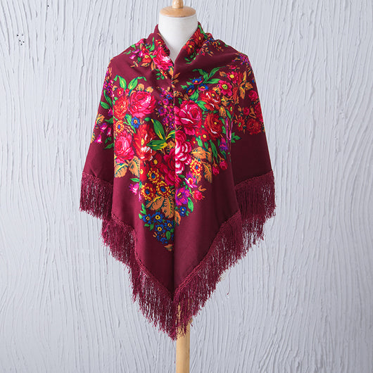 Rebozo Étnico Estampado con Flecos - Bufanda Grande Cuadrada Cálida - Image 8