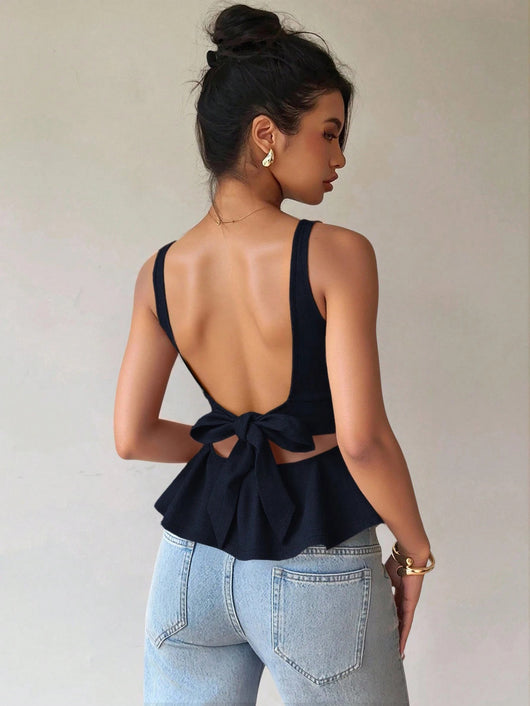 Blusa sin Espalda con Lazo en el Cuello y Cintura Ajustada - Image 11