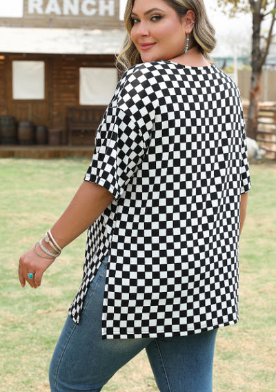 Blusa Talla Grande Estampado Cuadros Negro con Escotes Laterales - Image 2