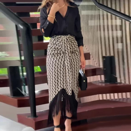 Conjunto Elegante Falda Alta con Blusa de Color Liso para Mujer - Image 8