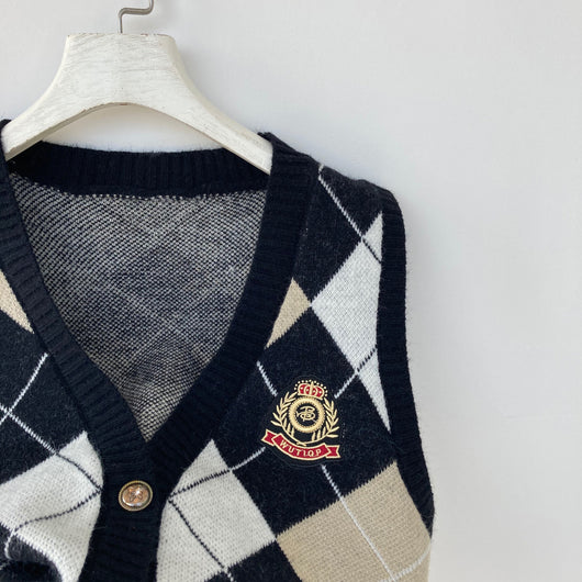 Chaleco Cardigan Cuadrille Estilo Universitario para Primavera y Otoño - Image 5