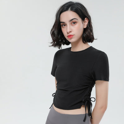 Playera Deportiva Ajustada de Secado Rápido con Cordón para Yoga y Fitness