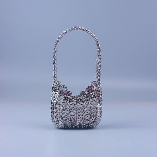 Bolso Portátil de Lentejuelas Plateadas Hecho a Mano con Textura Premium