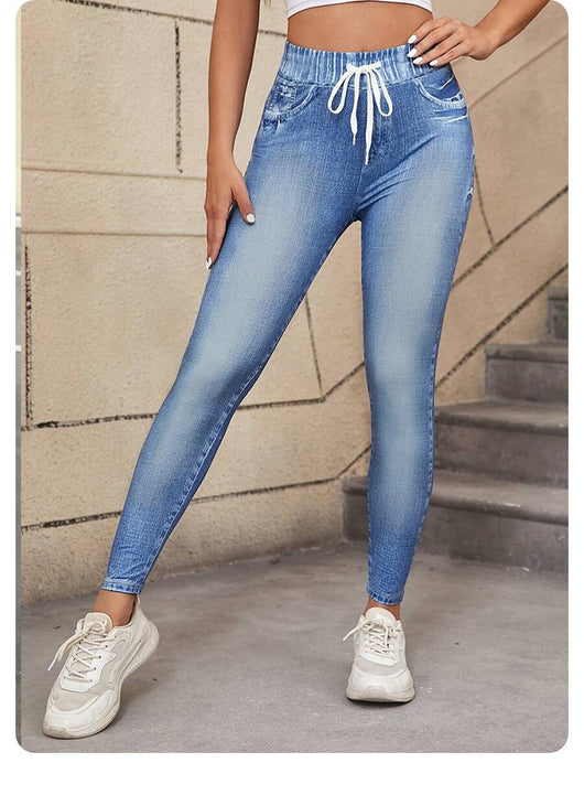 Pantalones Estampados de Cintura Alta con Cordón Ajustable - Image 11
