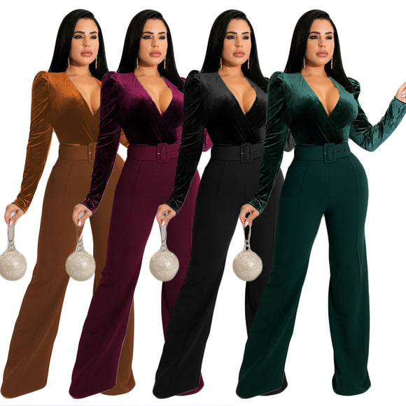 Jumpsuit Elegante con Escote V y Cordones - Diseño Moderno para Mujer