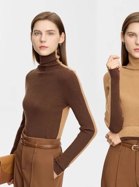 Suéter de Cuello Alto Bicolor en Lana Merino, Ajuste Slim para Mujer - Image 4