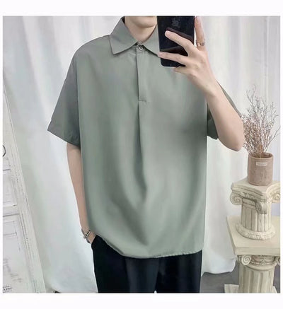 Camisa Suelta de Manga Corta en Color Sólido para Hombre - Image 12
