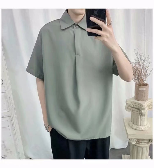 Camisa Suelta de Manga Corta en Color Sólido para Hombre - Image 12