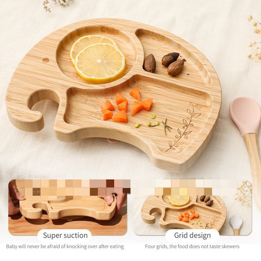 Juego de Plato y Tazón de Bambú con Ventosas para Niños - Diseño Elefante 4 Piezas - Image 10