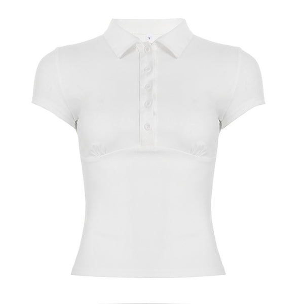 Polo Liso Minimalista de Botón Único Manga Corta - Image 6